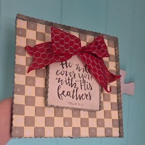 Interchangable Charming checkered Plaque with Red Bow and Inspirational Quote